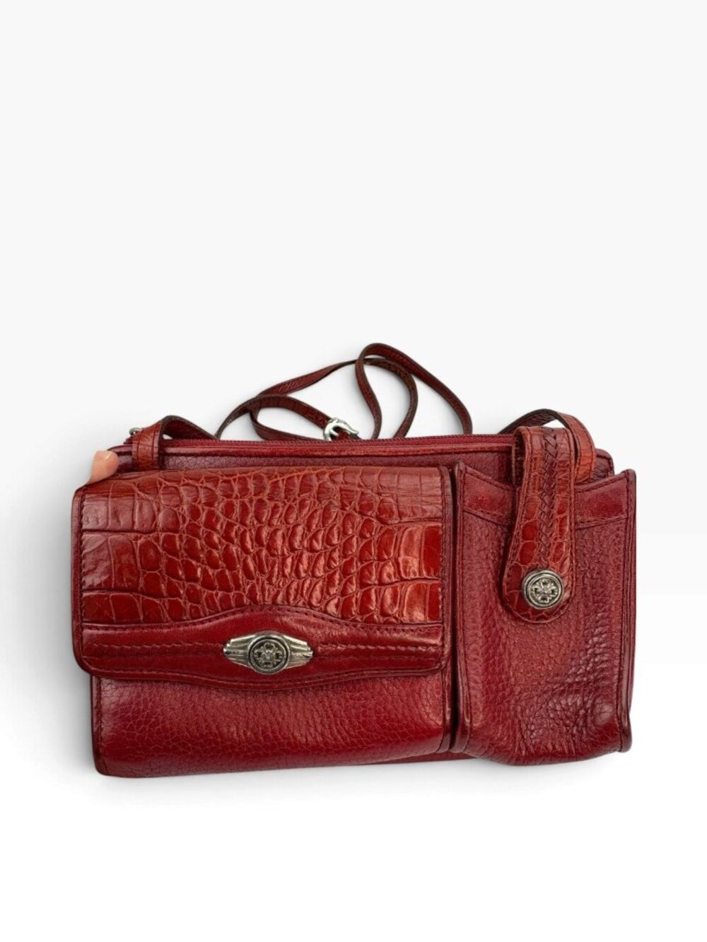 -Crossbody Wallet Purse Red Pebbled Leather Travel Festival Western Casual - Picture 2 of 12